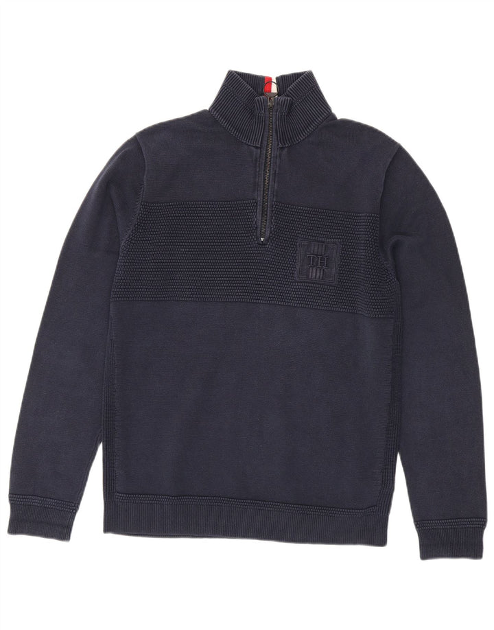 Tommy Hilfiger Herren-Pullover mit Reißverschluss am Hals, mittlere marineblaue Baumwolle