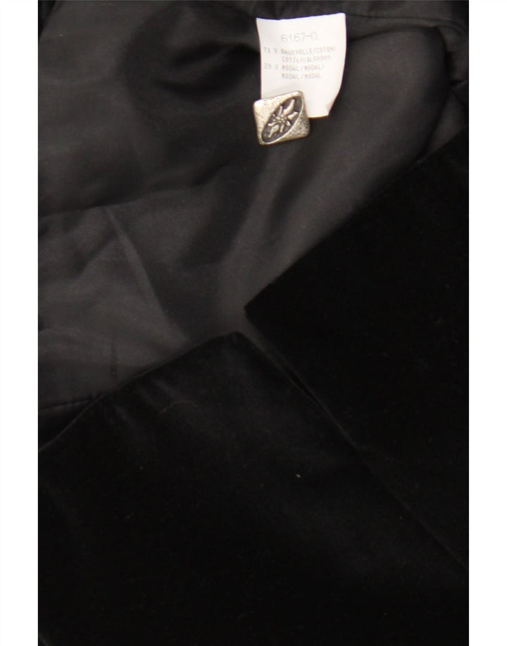 Vintage Damen Samt 6-Knopf-Blazerjacke UK 14 Mittelschwarze Baumwolle