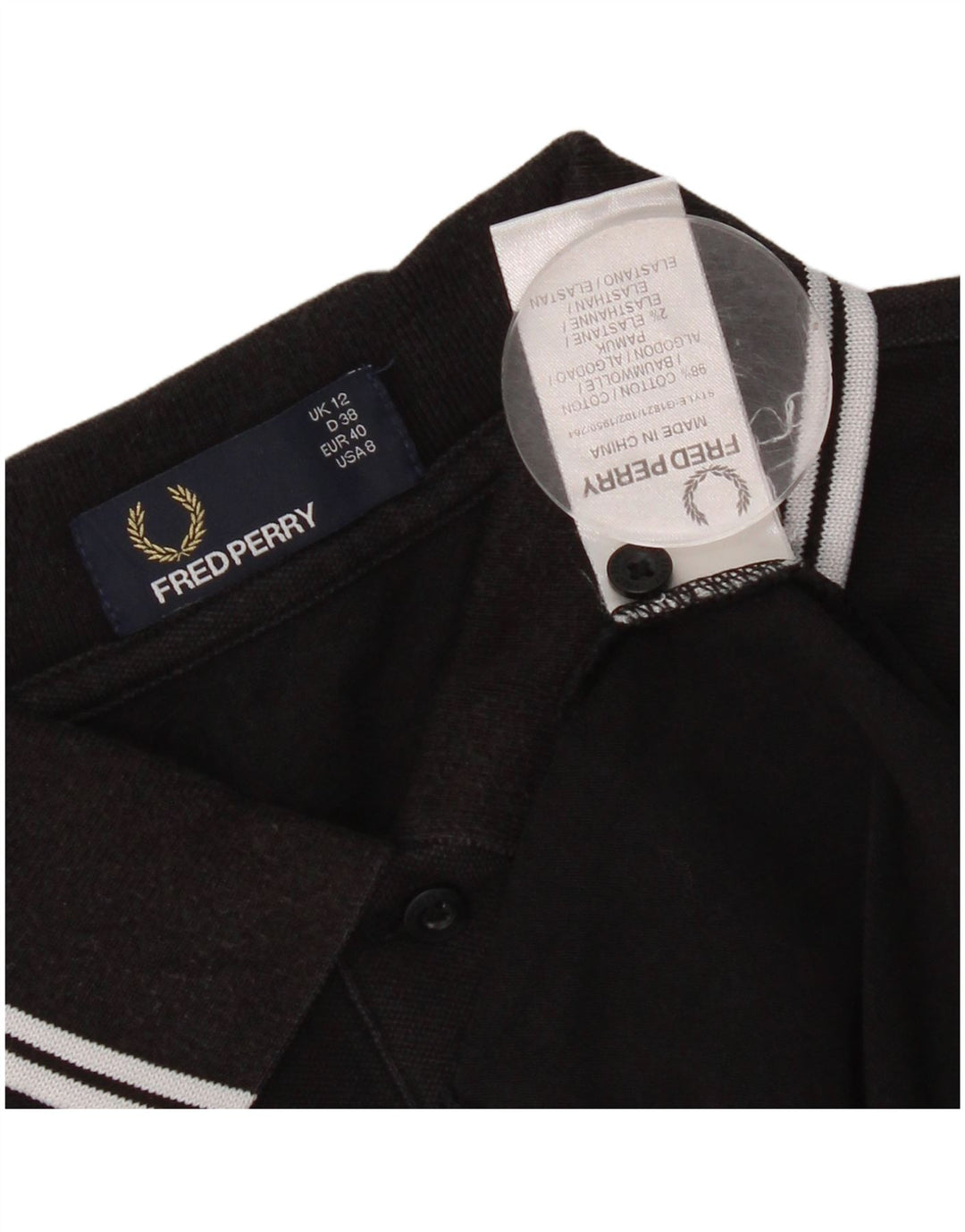 Fred Perry Damen Poloshirt UK 12 Mittelschwarze Baumwolle