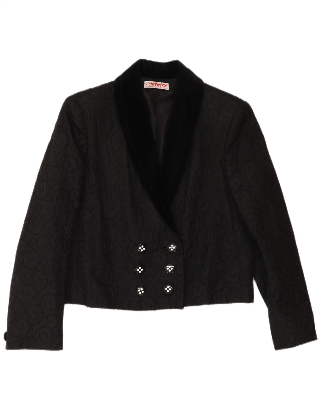 VINTAGE Zweireihiger Blazer für Damen, Gr. 14, Mittelschwarz, Paisleymuster