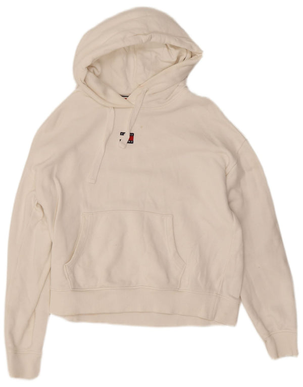 Tommy Hilfiger Damen-Pullover mit übergroßem Kapuzenpullover, Gr. 10, Größe S, weiße Baumwolle