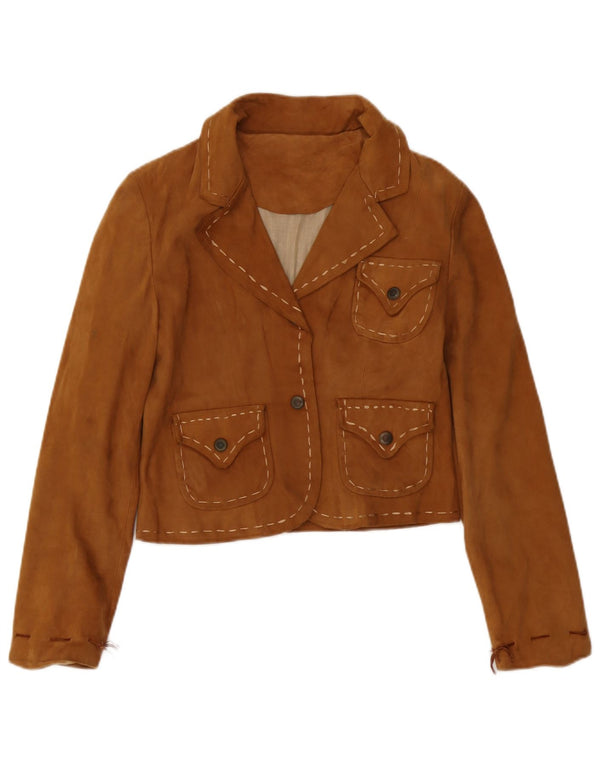 Lavorazione Artigiana Damen Wildleder Crop Blazer Jacke UK 10 Small Brown