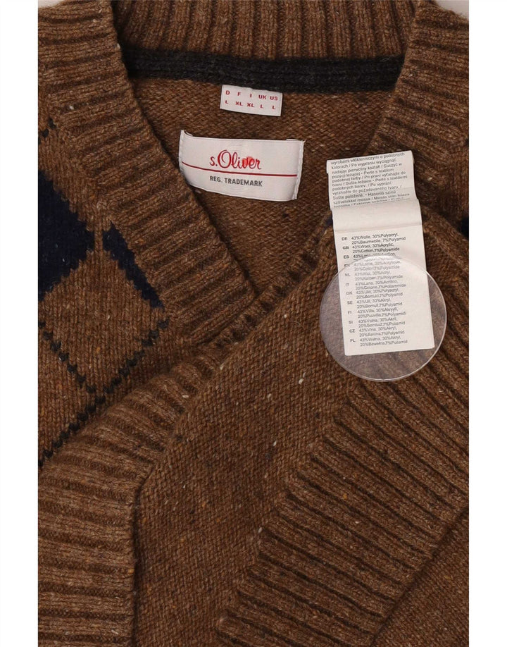 S.Oliver Herren-Pullover mit V-Ausschnitt, groß, braun, Argyle/Diamond-Wolle