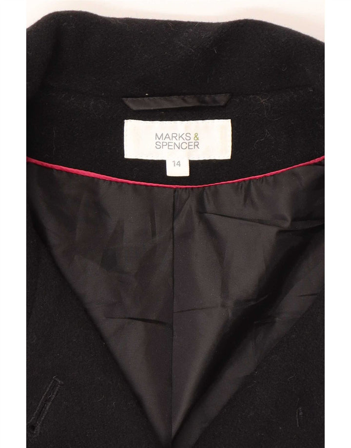 Marks & Spencer Damen-Bomberjacke mit 3/4-Ärmeln, UK 14, Größe L, Schwarz, Schurwolle