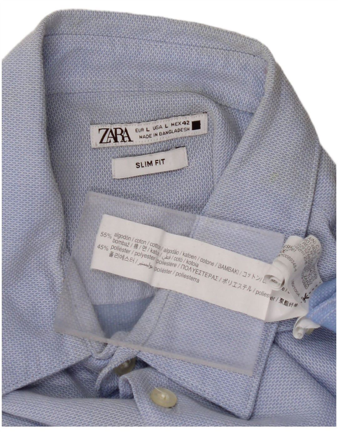 ZARA Herren-Slim-Fit-Hemd, groß, aus blauer Baumwolle