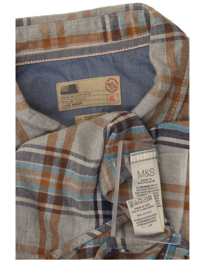 Marks & Spencer Herren-Flanellhemd, maßgeschneidert, XL, grau kariert, Baumwolle