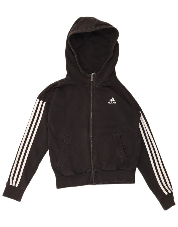 Adidas Damen Übergroßer Kapuzenpullover mit Reißverschluss, UK 4/6 XS, schwarze Baumwolle