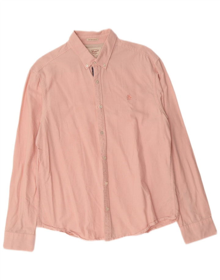 Penguin Herren Heritage Slim Fit Hemd, groß, rosa, Baumwolle