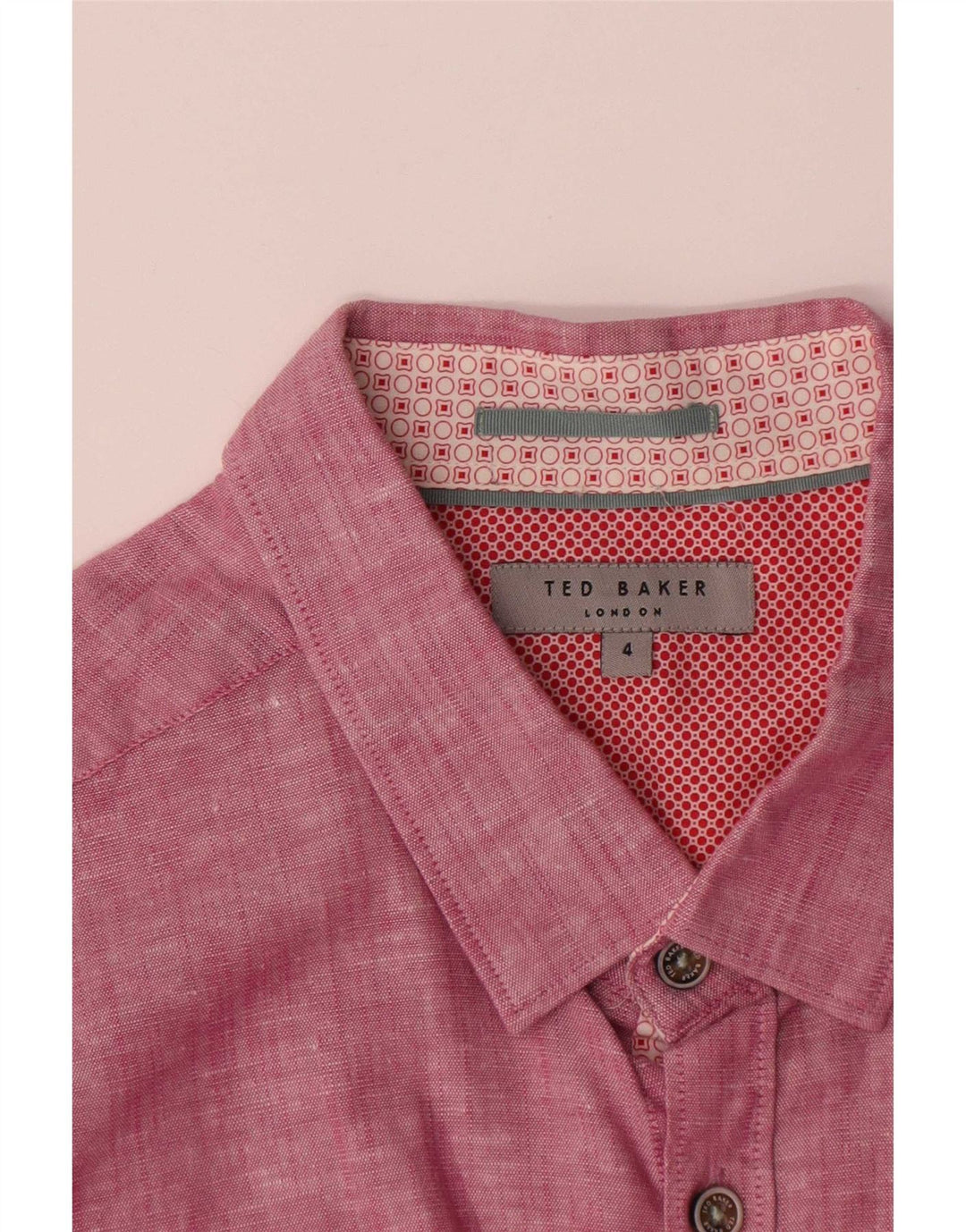 Ted Baker Herrenhemd, Größe 4, groß, rosa Leinen