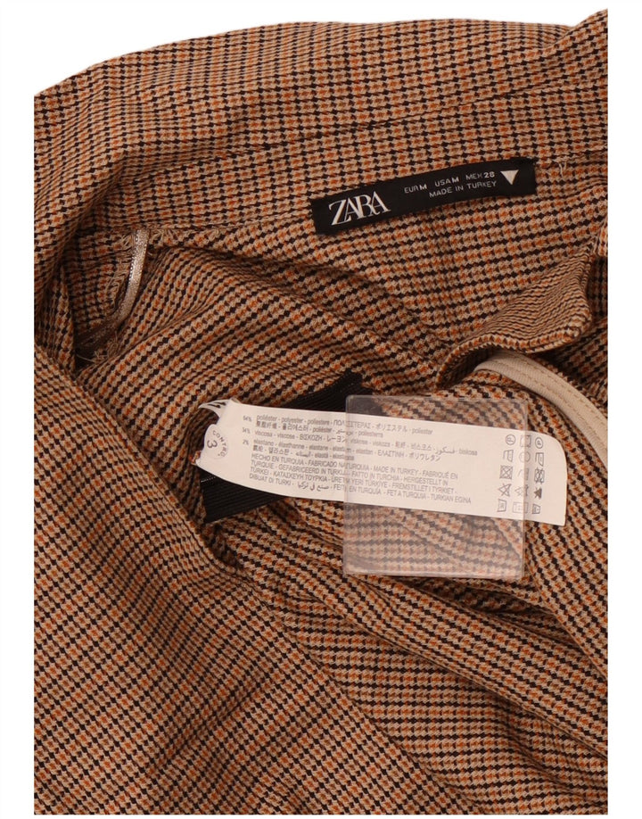 ZARA Damen Langarm-Crop-Top UK 12 Mittelbraunes Hahnentritt-Polyester