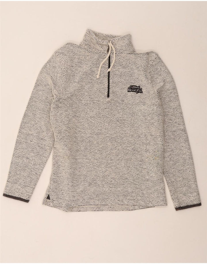 Weird Fish Herren-Sweatshirt mit Reißverschluss am Hals, klein, grau gefleckte Baumwolle