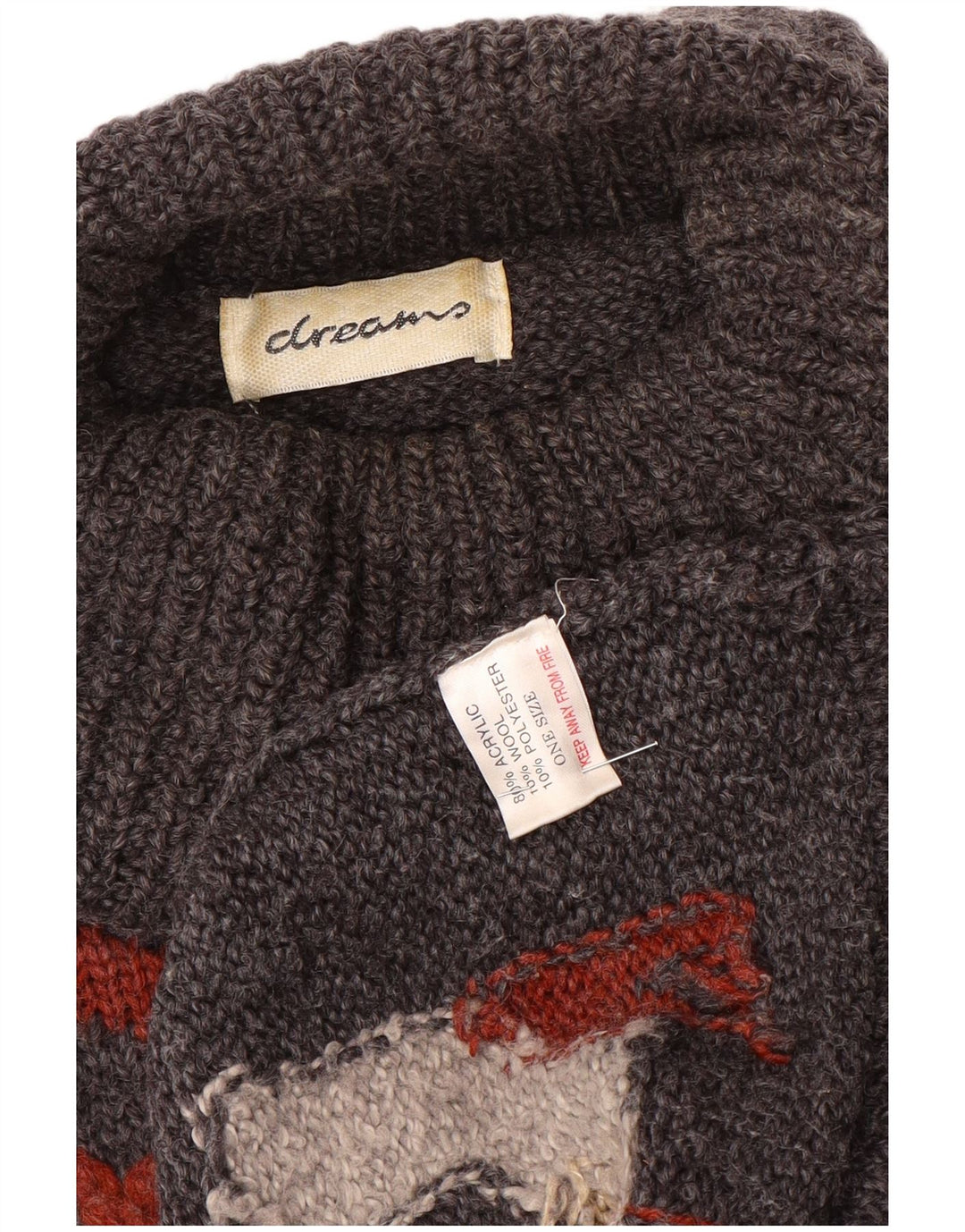 Vintage Herren Rollkragenpullover Pullover Einheitsgröße Grau Geometrisches Acryl