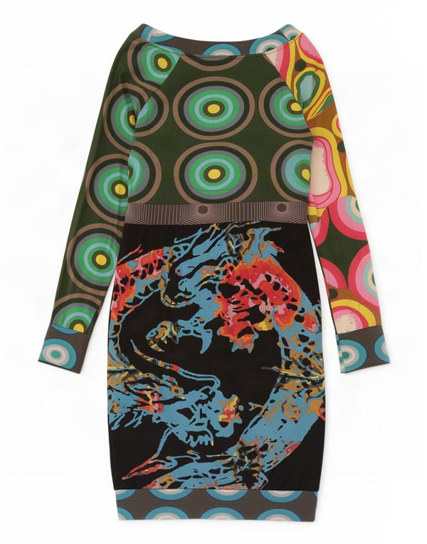 Desigual Damen Graphic Etuikleid UK 10 Small Mehrfarbig Geometrisch