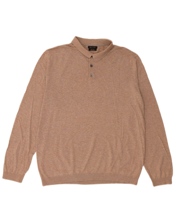 MASSIMO DUTTI Mens Polo Neck Jumper Sweater XL Beige Flecked Cotton