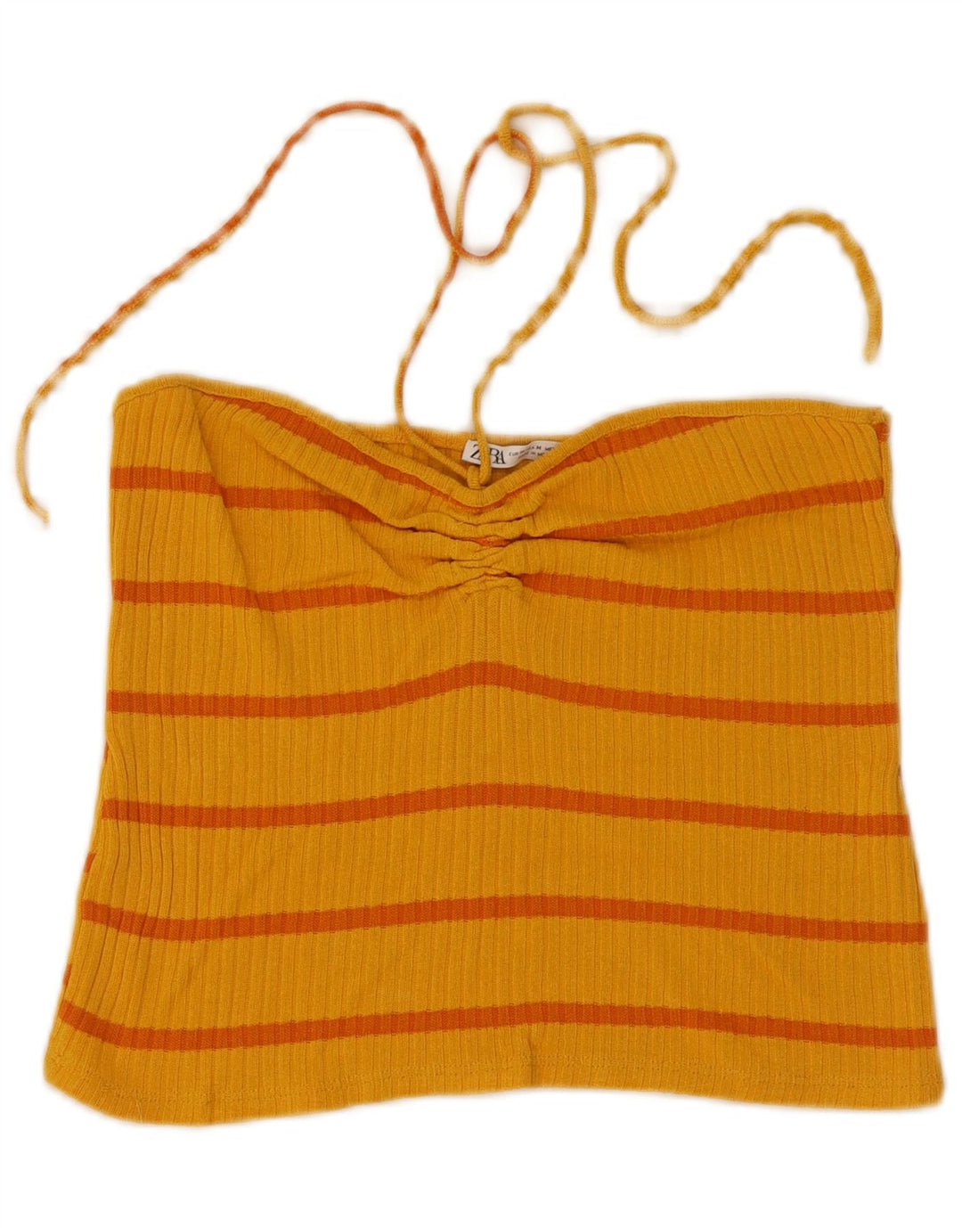 Zara Damen Crop Neckholder Top UK 12 Mittelgelb gestreift