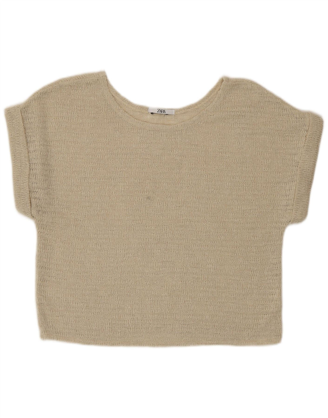 Zara Damen Crop Knit Bluse Top UK 16 Large Beige