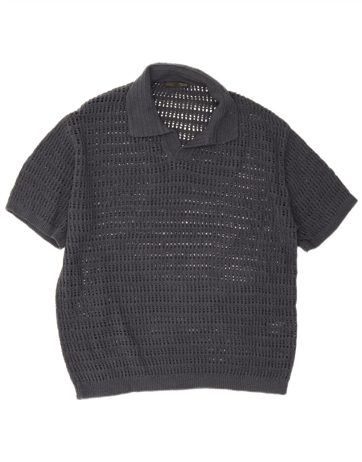 Zara Herren-Poloshirt aus mittelgrauer Baumwolle