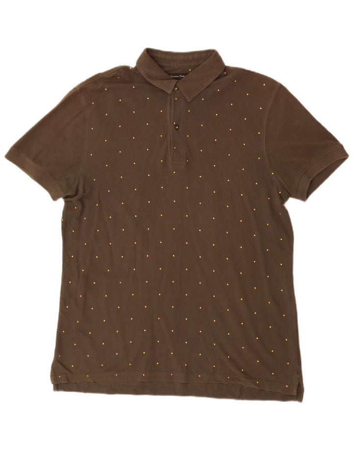 Massimo Dutti Herren-Poloshirt, groß, Khaki, gepunktet