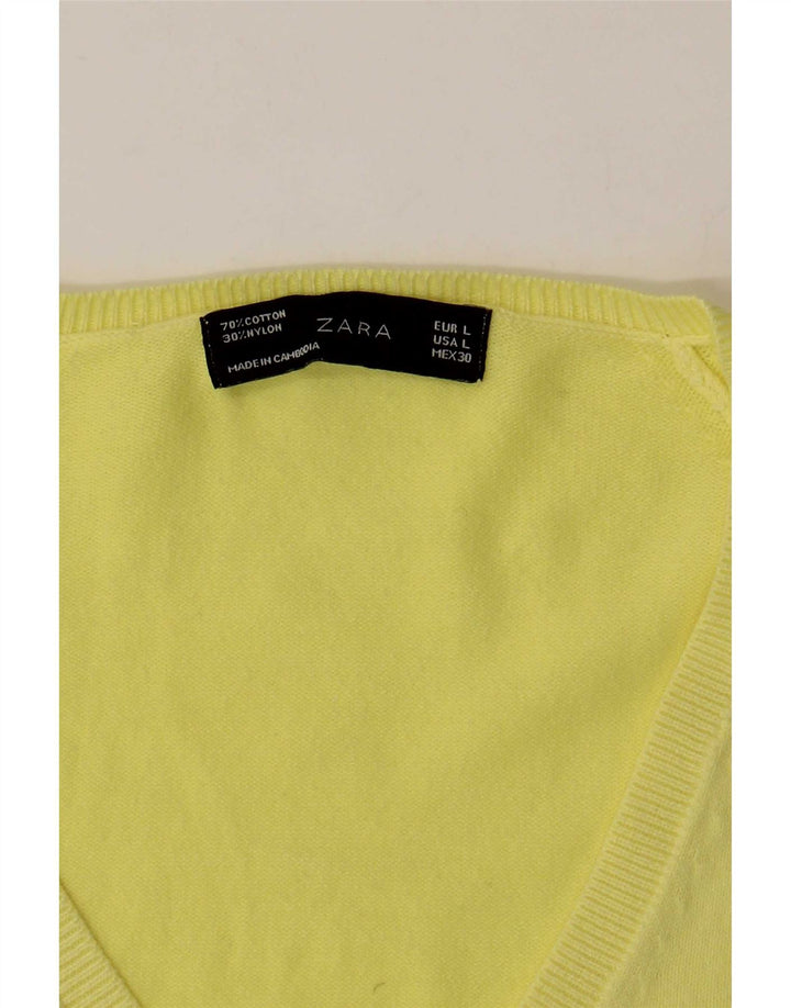 Zara Damen-Pullover mit V-Ausschnitt, Gr. 14, Gelb