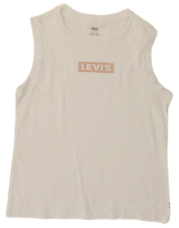 LEVI'S Damen Grafik-T-Shirt-Oberteil UK 12 Mittelweiß