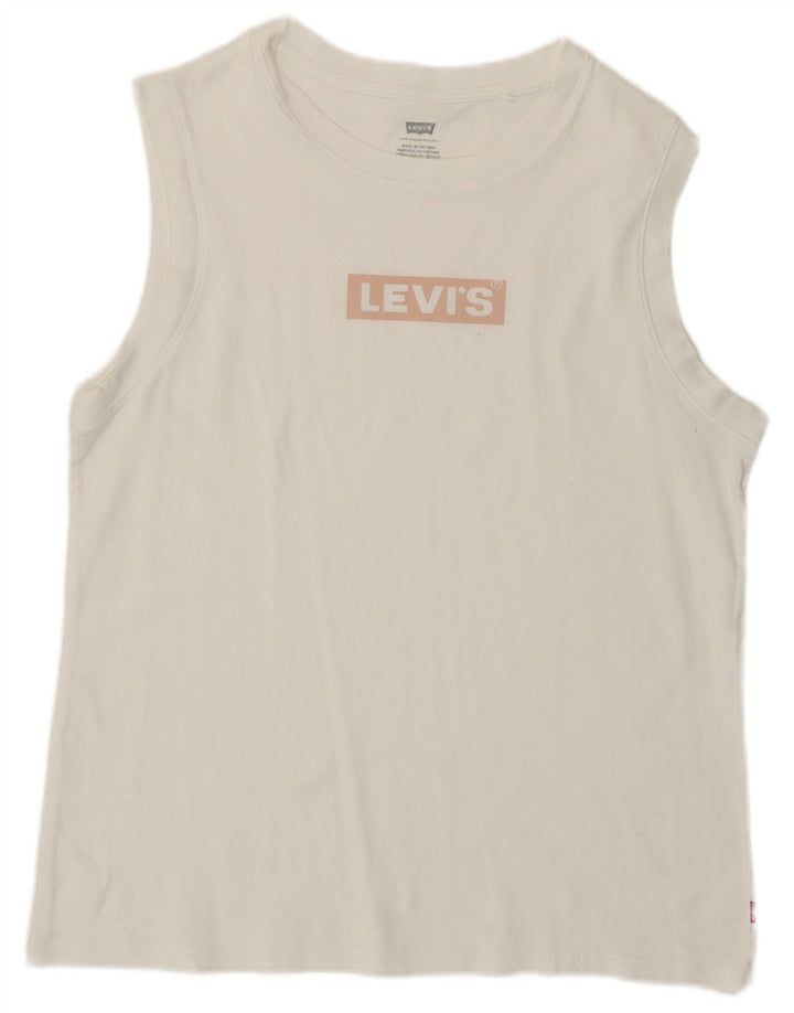LEVI'S Damen Grafik-T-Shirt-Oberteil UK 12 Mittelweiß