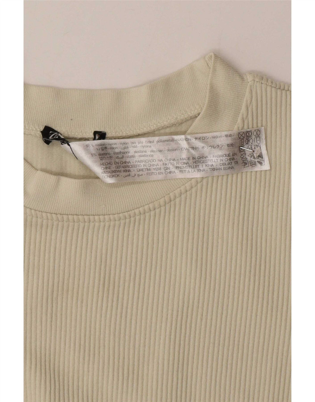 Zara Damen Crop T-Shirt Top UK 12 Medium Off White Nylon