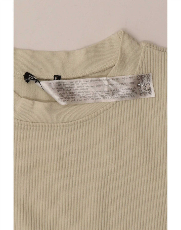 Zara Damen Crop T-Shirt Top UK 12 Medium Off White Nylon