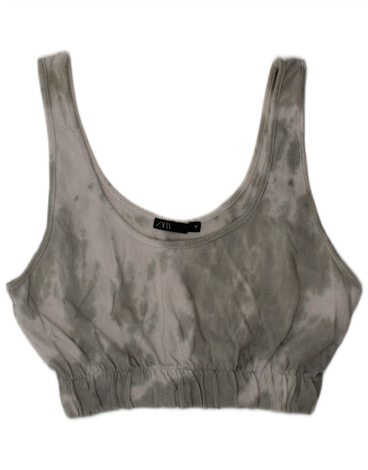 Zara Damen Bralette Crop Top Kleine graue Batik-Baumwolle