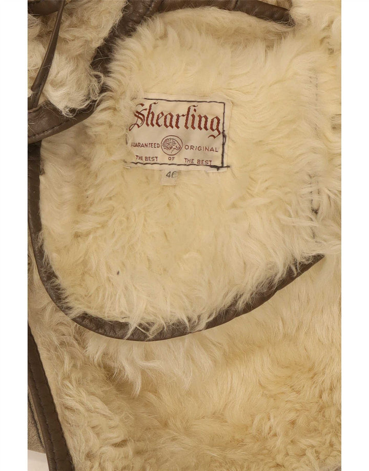 Vintage Damen Shearling Jacke IT 46 Large Grau