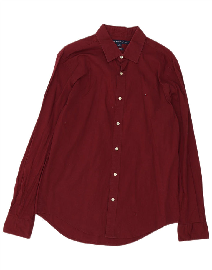 Tommy Hilfiger Herren-Hemd mit individueller Passform, mittlere Burgunder-Baumwolle