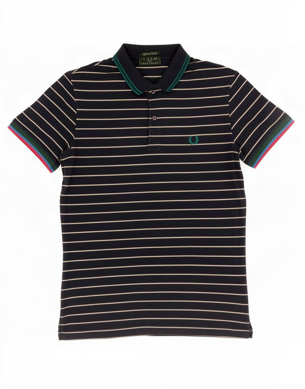 Fred Perry Herren Poloshirt 2XL Marineblau gestreift aus Baumwolle