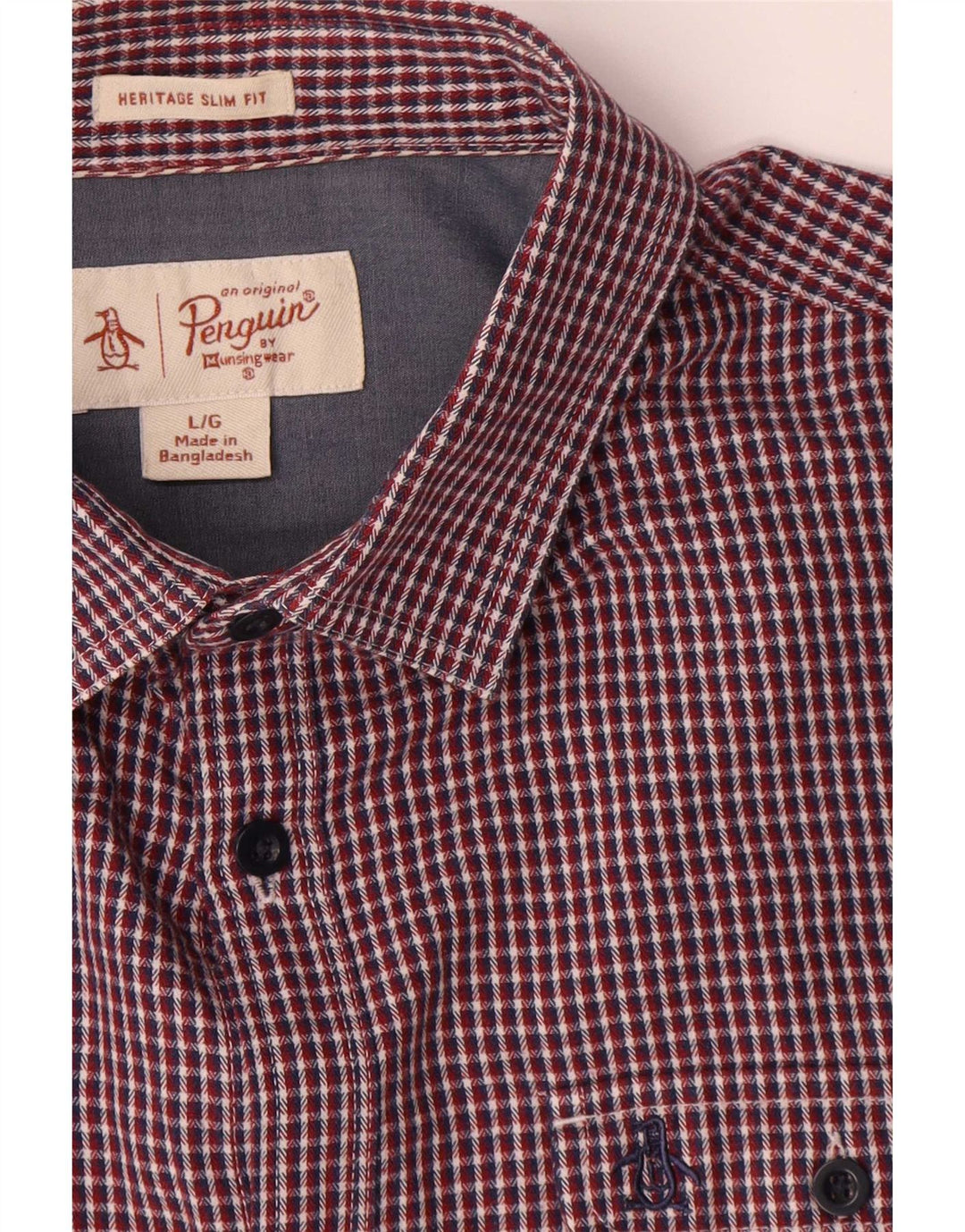 Penguin Herren Heritage Slim Fit Hemd, groß, rot kariert, Baumwolle