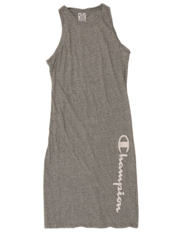 Champion Damen Ärmelloses T-Shirt-Kleid mit Grafik, UK 12, Mittelgrau meliert
