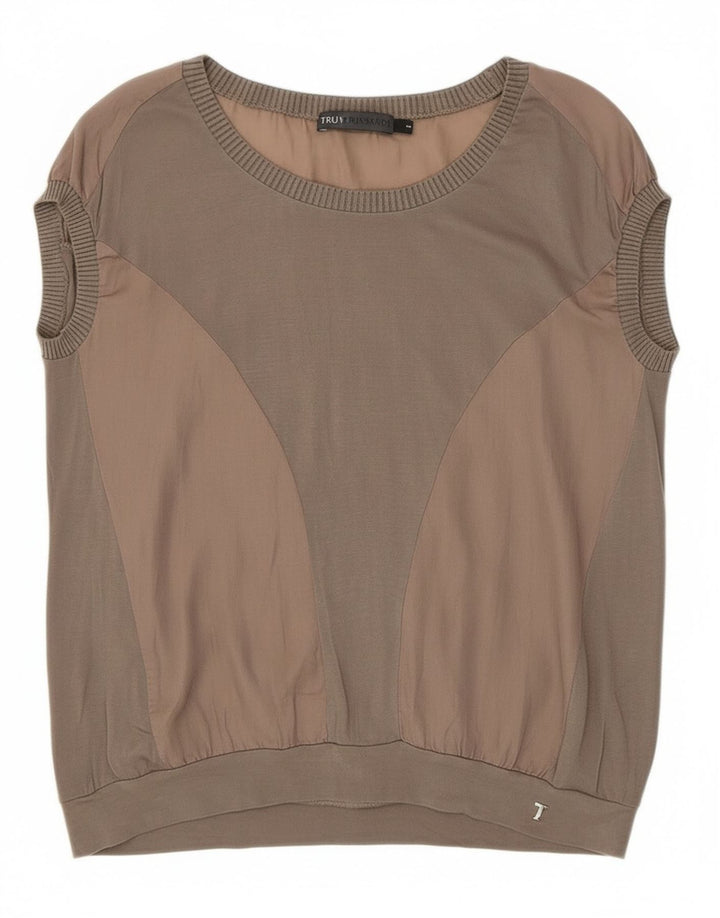 Trussardi Jeans Damen T-Shirt Top UK 10 Small Grau Farbblock