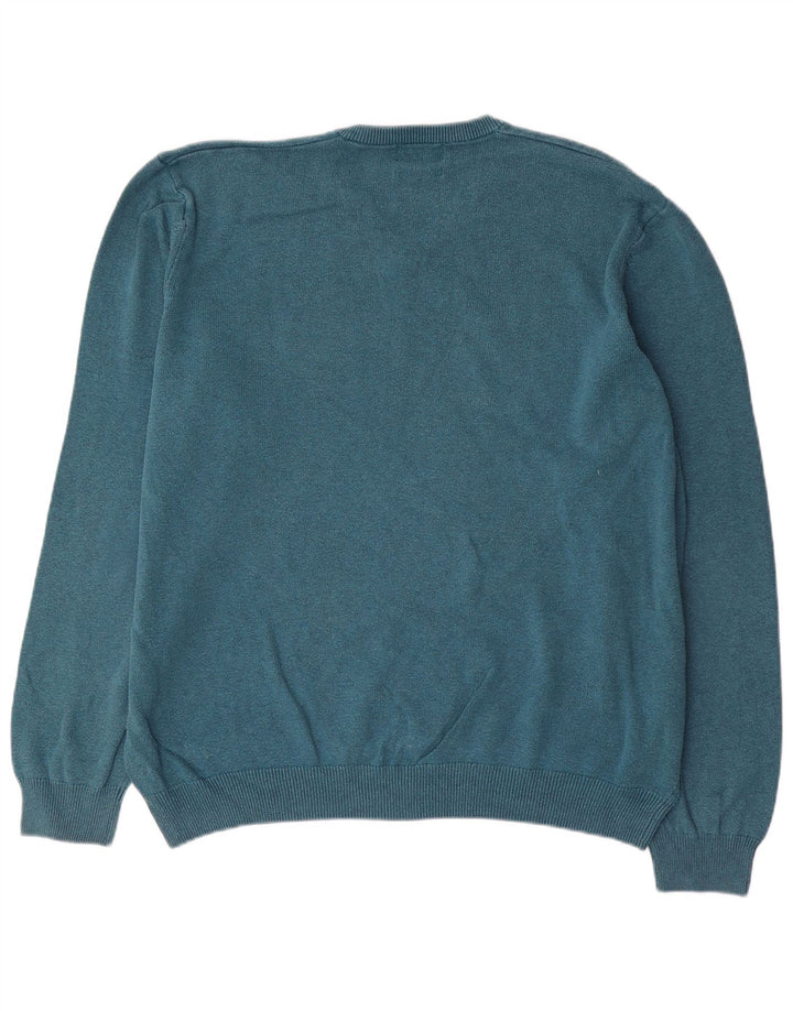 Marks & Spencer Herren-Pullover mit V-Ausschnitt, 2XL, blaue Baumwolle