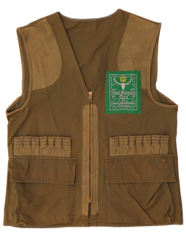 Vintage Herren Graphic Utility Gilet UK 36 Small Khaki