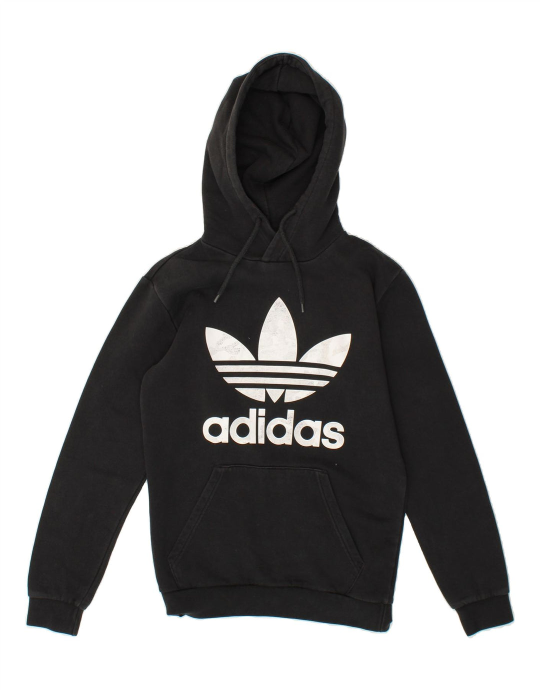 ADIDAS Mens Graphic Hoodie Jumper XS Black Polyester Vintage Adidas and Second-Hand Adidas from Messina Hembry 