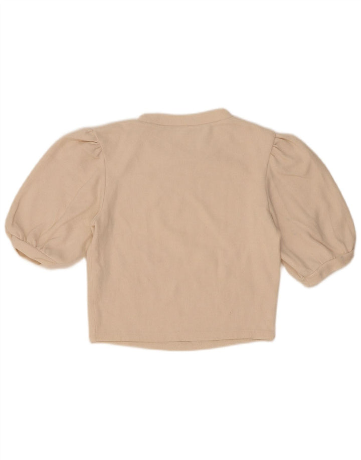 Zara Damen Crop Bluse Top UK 10 Small Beige Baumwolle