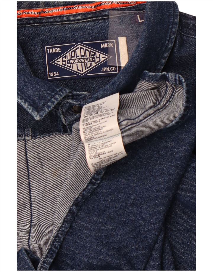 SUPERDRY Herren-Jeanshemd, große marineblaue Baumwolle