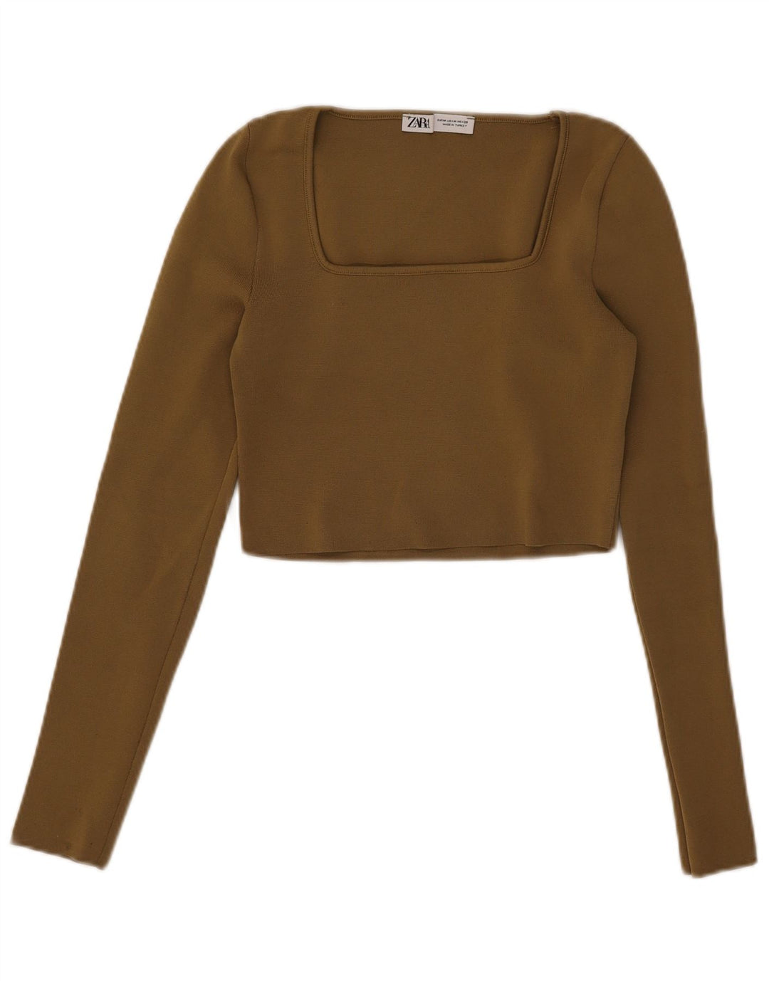 Zara Damen Crop Top Langarm UK 12 Medium Khaki Polyester