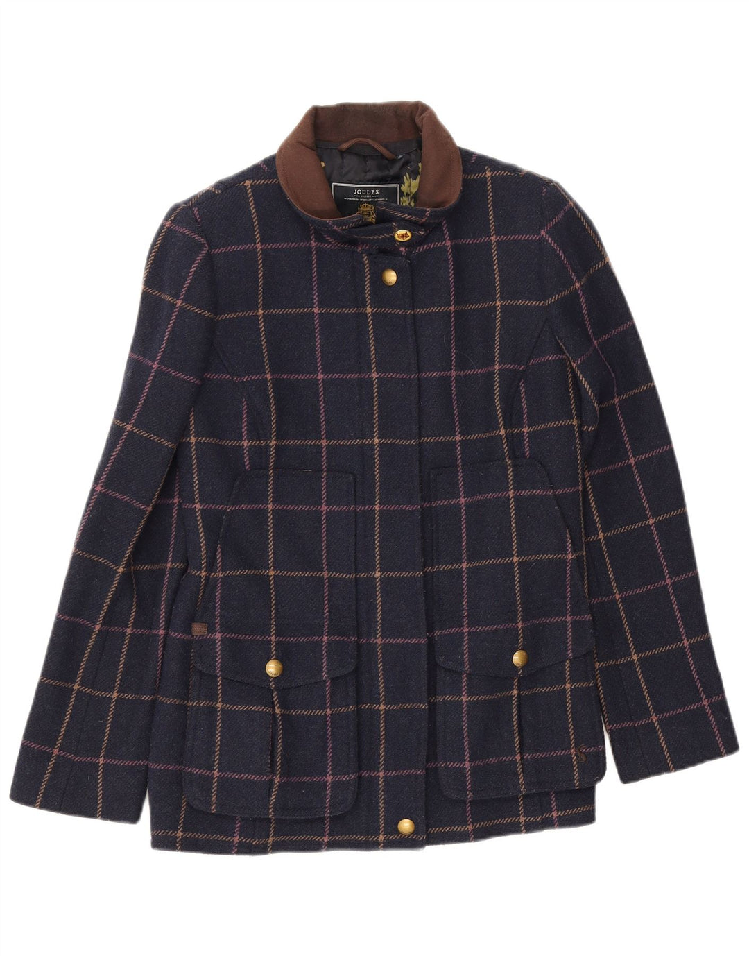 Joules Damen Bomberjacke UK 12 Medium Marineblau kariert Wolle