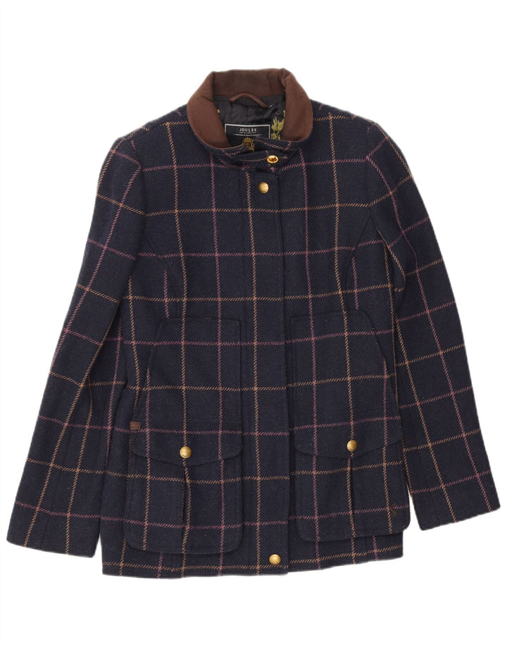 Joules Damen Bomberjacke UK 12 Medium Marineblau kariert Wolle