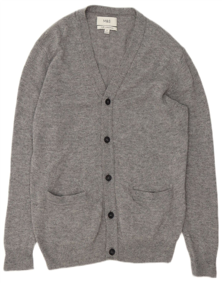 MARKS & SPENCER Herren-Strickjacke aus mittelgrau gefleckter Lammwolle