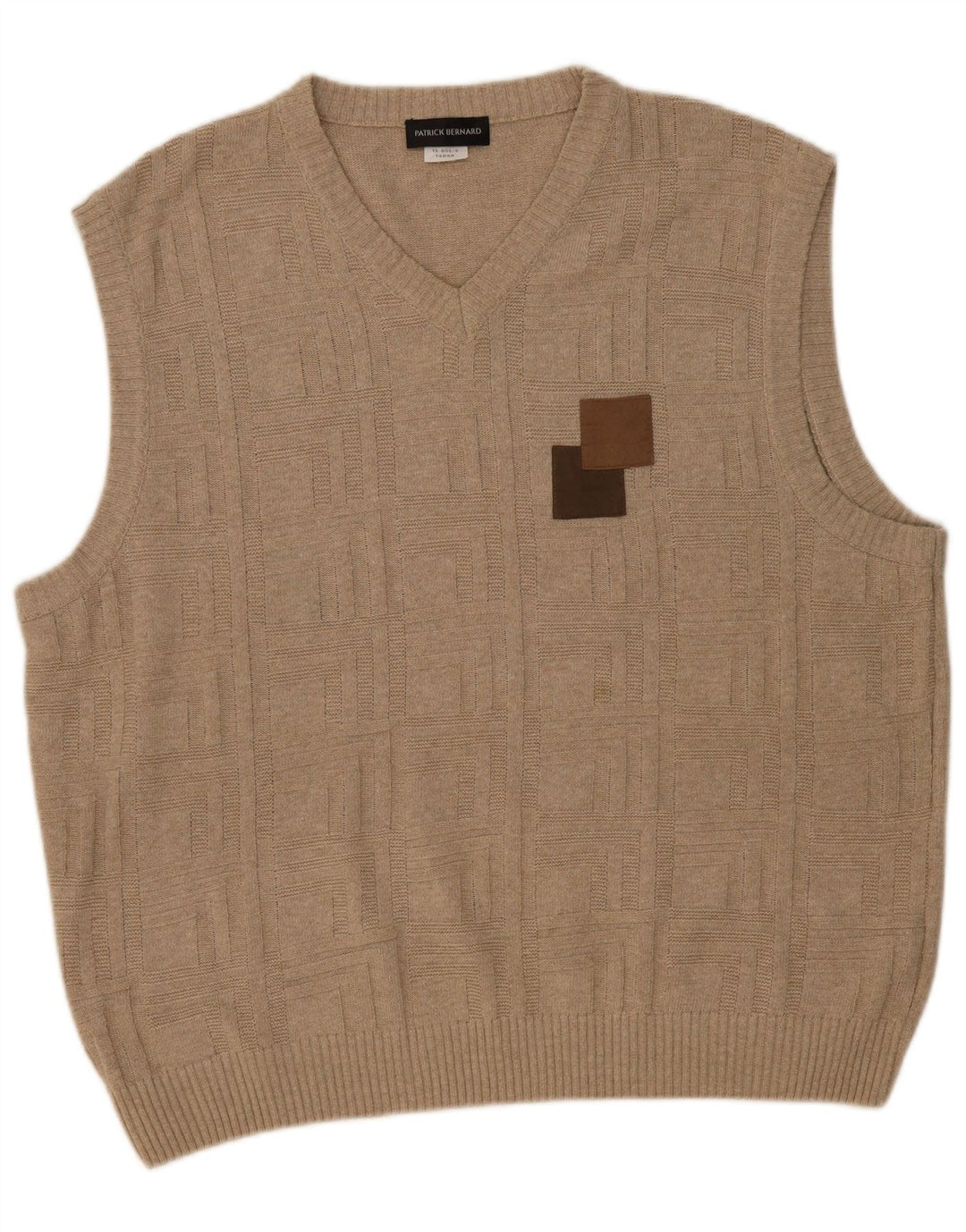 PATRICK BERNARD Herren Weste Tank Top XL Beige Argyle/Diamant Baumwolle