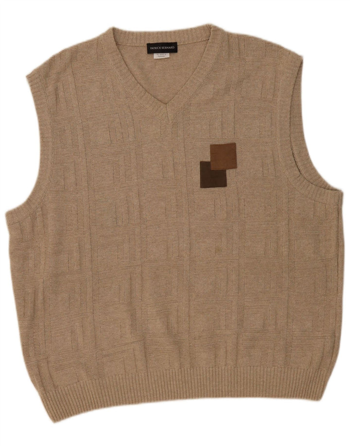 PATRICK BERNARD Herren Weste Tank Top XL Beige Argyle/Diamant Baumwolle