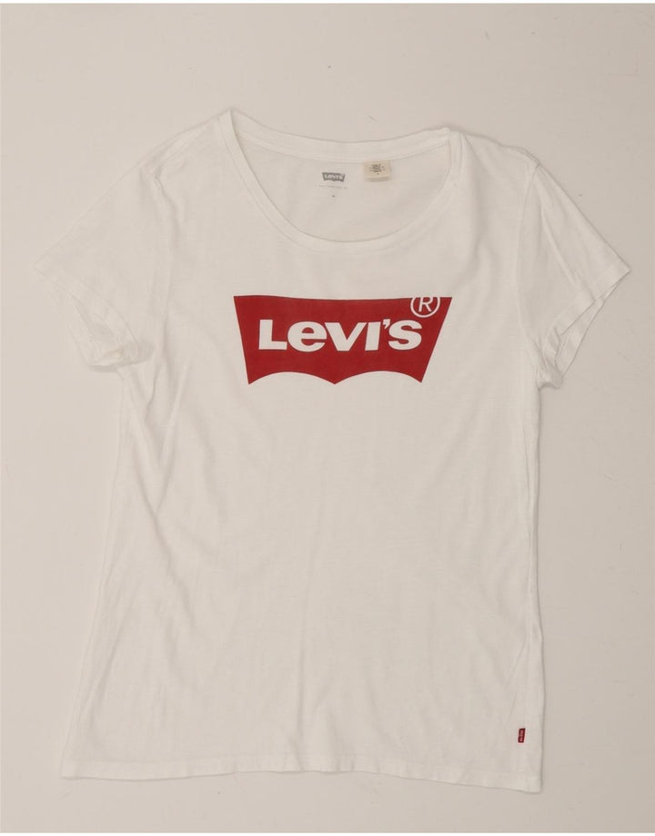 LEVI'S Womens Graphic T-Shirt Top UK 12 Medium White Cotton Vintage Levi's and Second-Hand Levi's from Messina Hembry 
