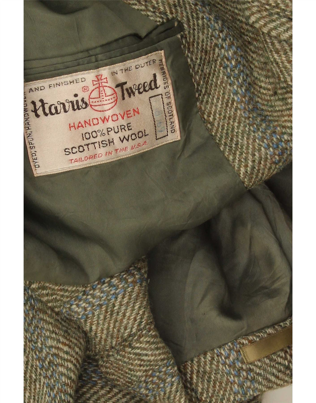 Harris Tweed Herren-Blazer mit 3 Knöpfen, UK 38, mittleres Khaki, Fischgrätenmuster