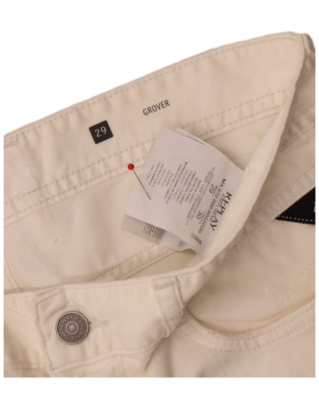 Replay Damen Grover Slim Jeans W29 L30 Weiße Baumwolle