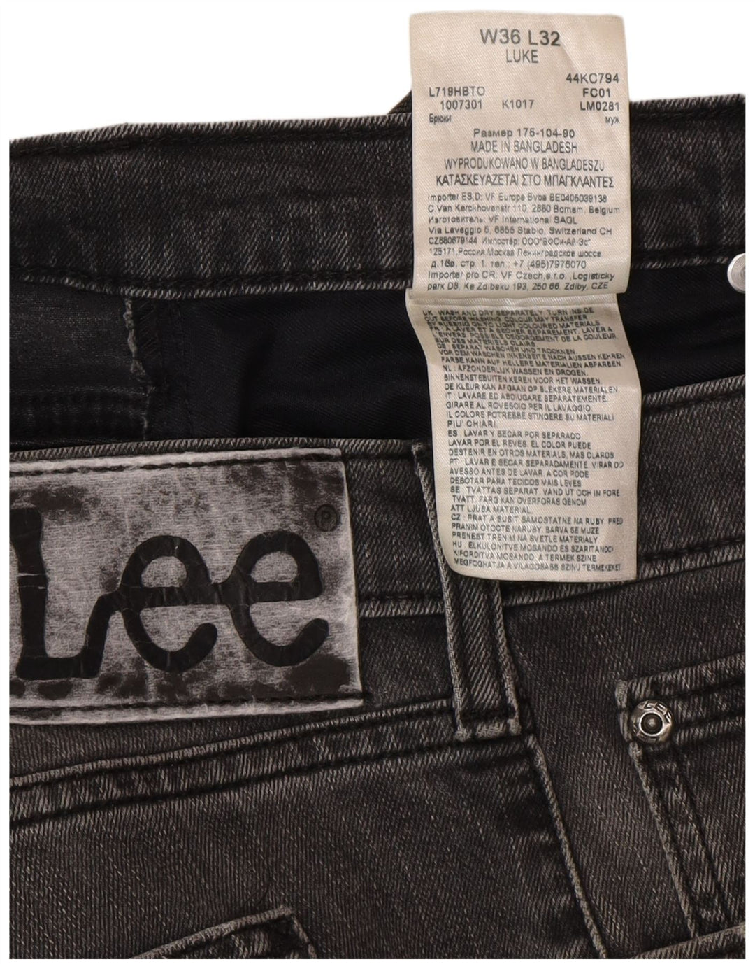 Lee Herren Luke Distressed Slim Jeans W36 L32 Graue Baumwolle
