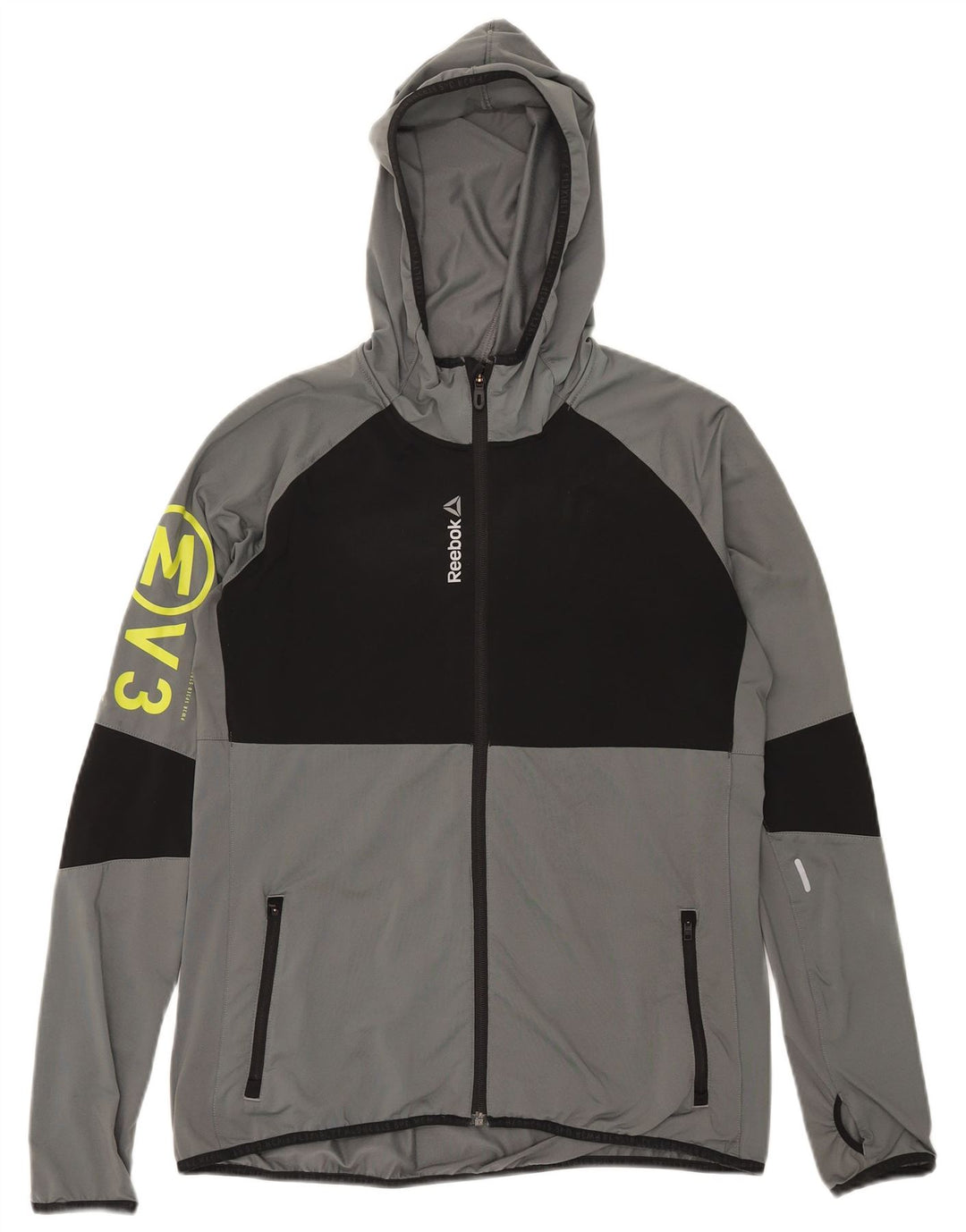 Reebok Womens Graphic Trainingsanzug Top Jacke UK 16/18 Large Grau Colourblock